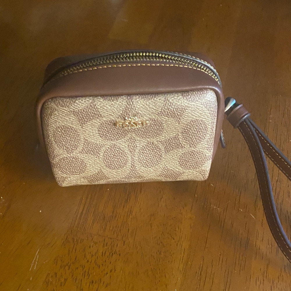 Coach Small Signature Canvas Wristlet in Tan and Brown